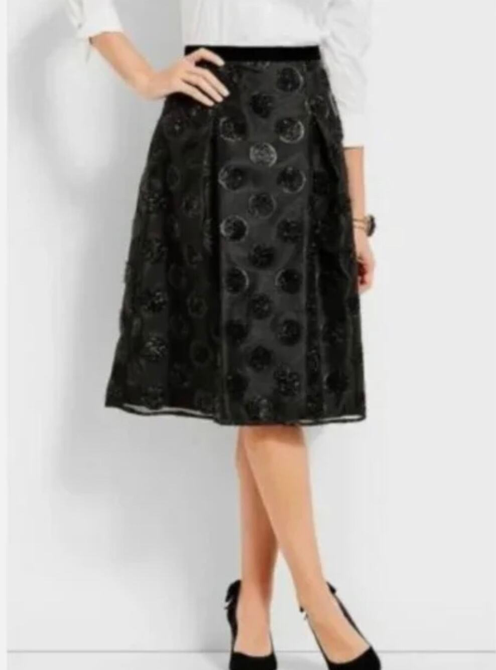 Talbots RSVP Womens 4 Black Velvet Polka Dot Midi Dress NWT